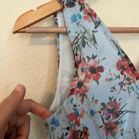 Likely floral V neck handkerchief hem sleeveless boho feminine midi dress - Picture 6 of 14